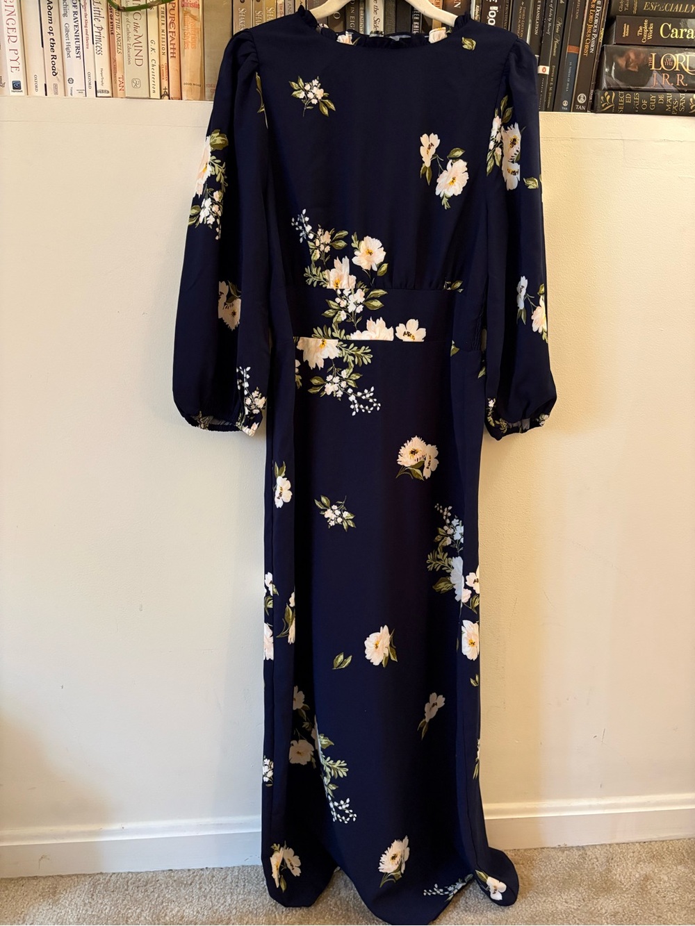Women's Navy Floral Long Sleeve Maxi Dress Baltic Born